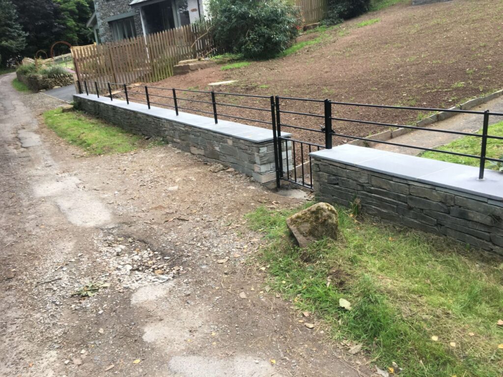 Estate style wall top railings and gates installed at property in Glenridding Lake District Cumbria