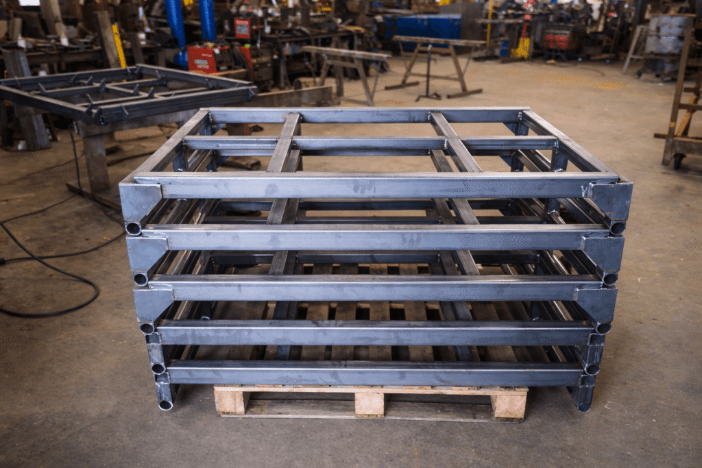 Batch production steel pallets manufactured from client drawings