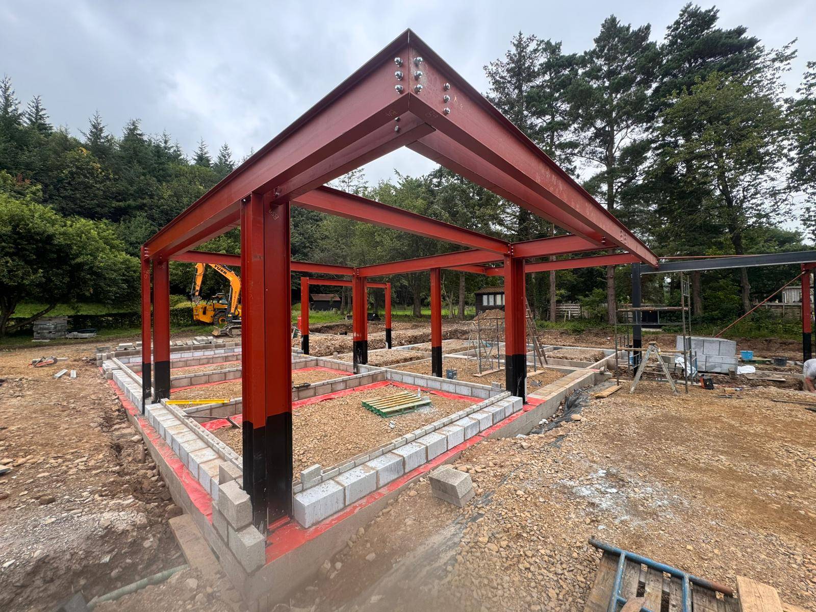 Structural steel framework installed for new build house in Lanercost near Brampton Cumbria