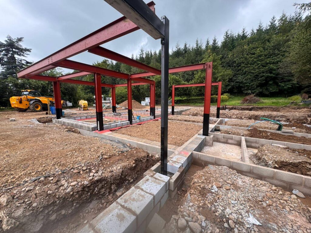 Structural steel framework installation for new build house in Lanercost near Brampton Cumbria