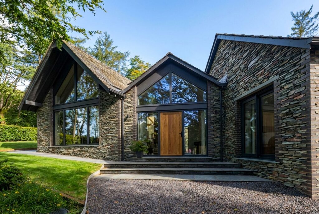 Completed new build home in Watermillock Lake District incorporating structural steel framework