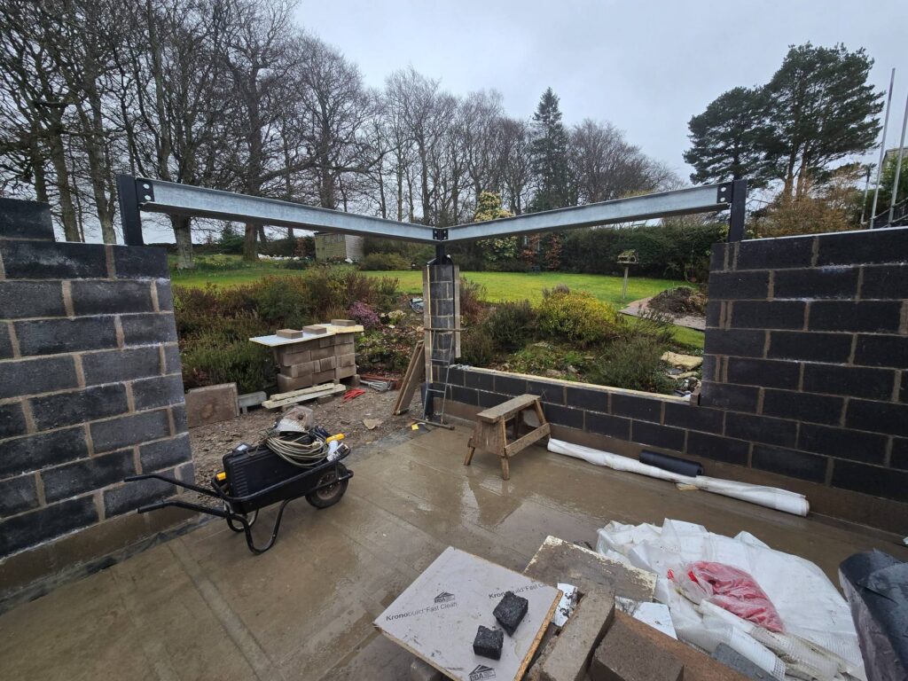 Internal Galvanised corner window support frame installed for modern property in Keswick Cumbria